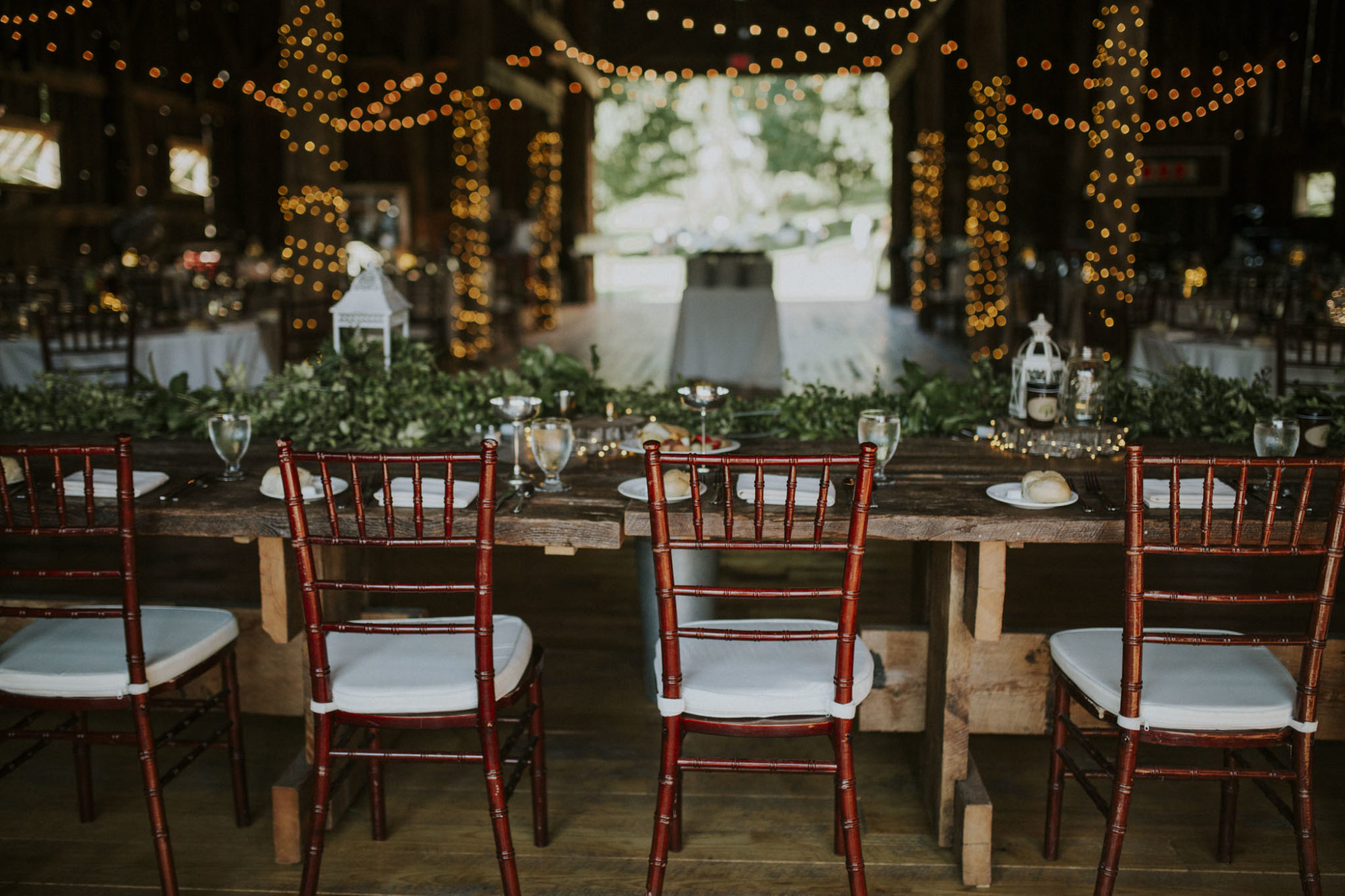 Reception table at Starry Night Barn Wedding