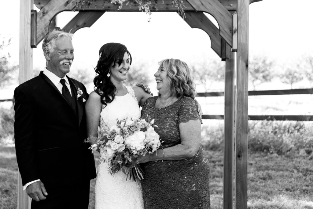 Bride and family at Starry Night Barn and Studios Wedding